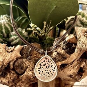 Silpada Vintage Sterling Silver Abalone with Brown Stranded Leather Necklace